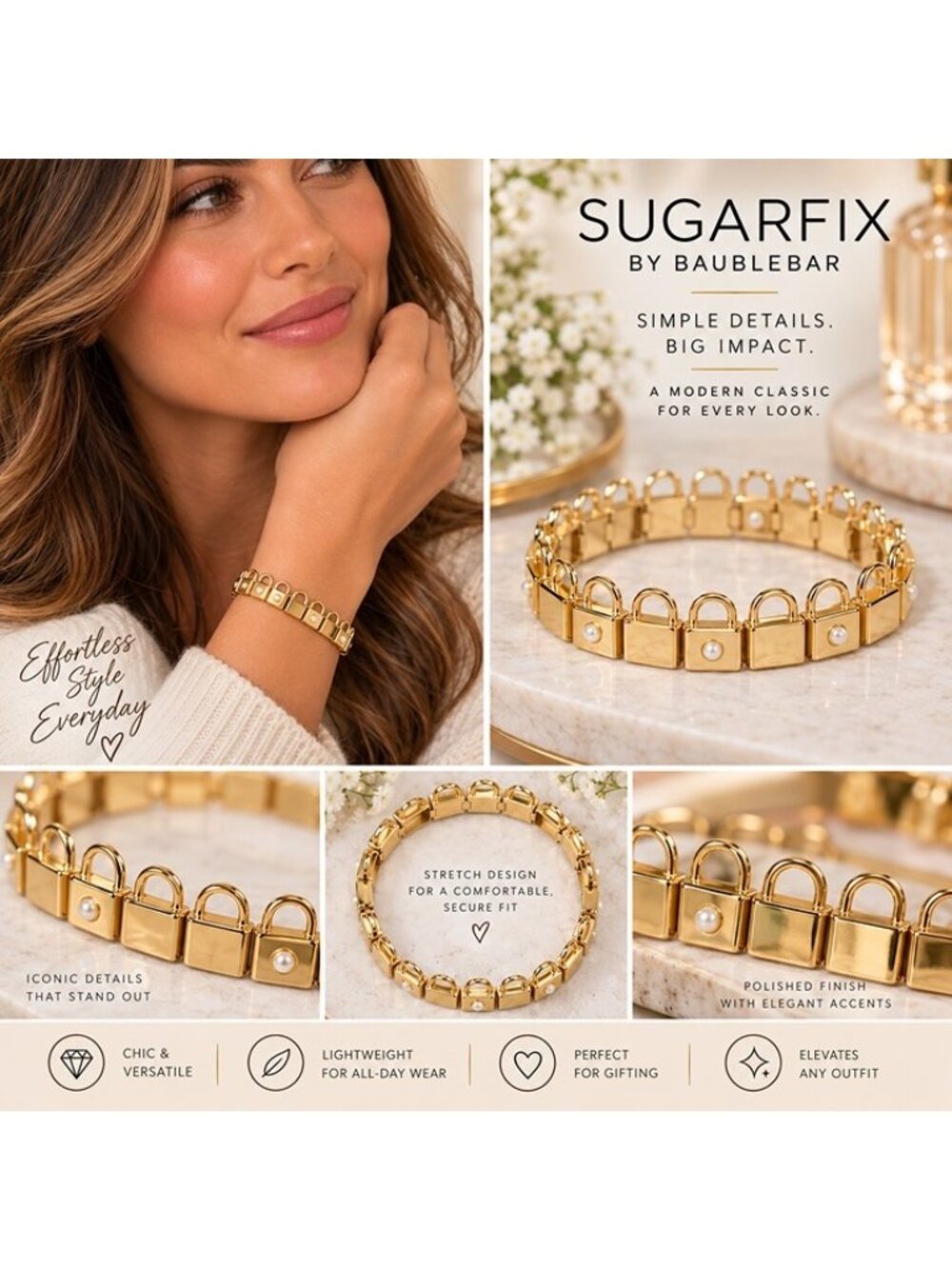 Sugarfix by Baublebar Padlock Stretch Pearl Embellished Bracelet